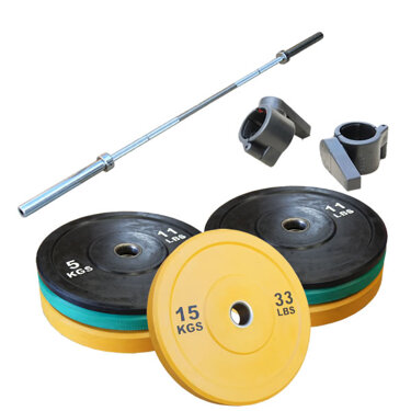FRIVIKTSTRÄNING - Skivstångsset - Pro Sport int. Set med Bumper Plates - 83,5 kg